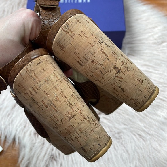 Stuart Weitzman Safety Wedge in Toffee Brown Snake Print Sz 10 - Picture 11 of 15